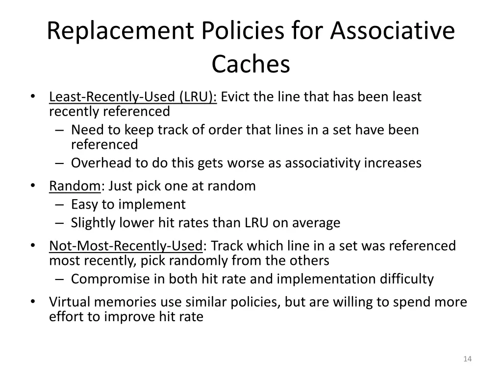 replacement policies for associative caches