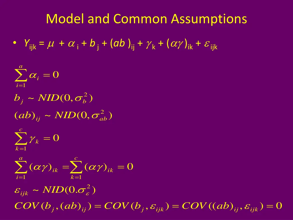 model and common assumptions