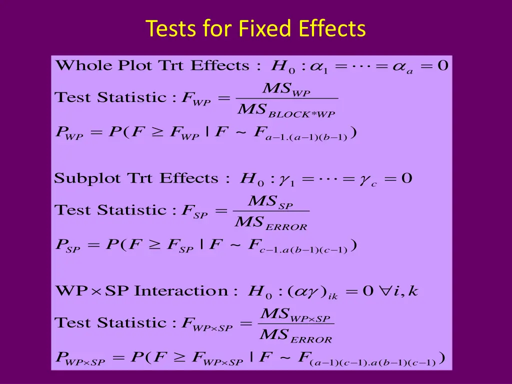 tests for fixed effects