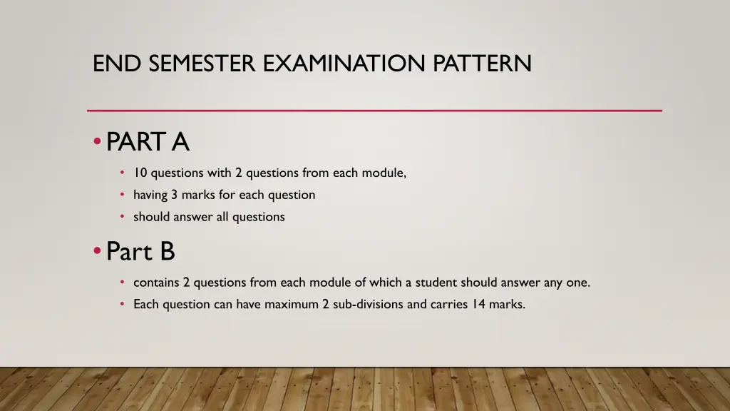end semester examination pattern