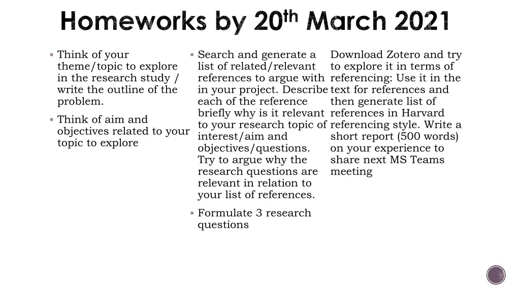 homeworks by 20 th march 2021