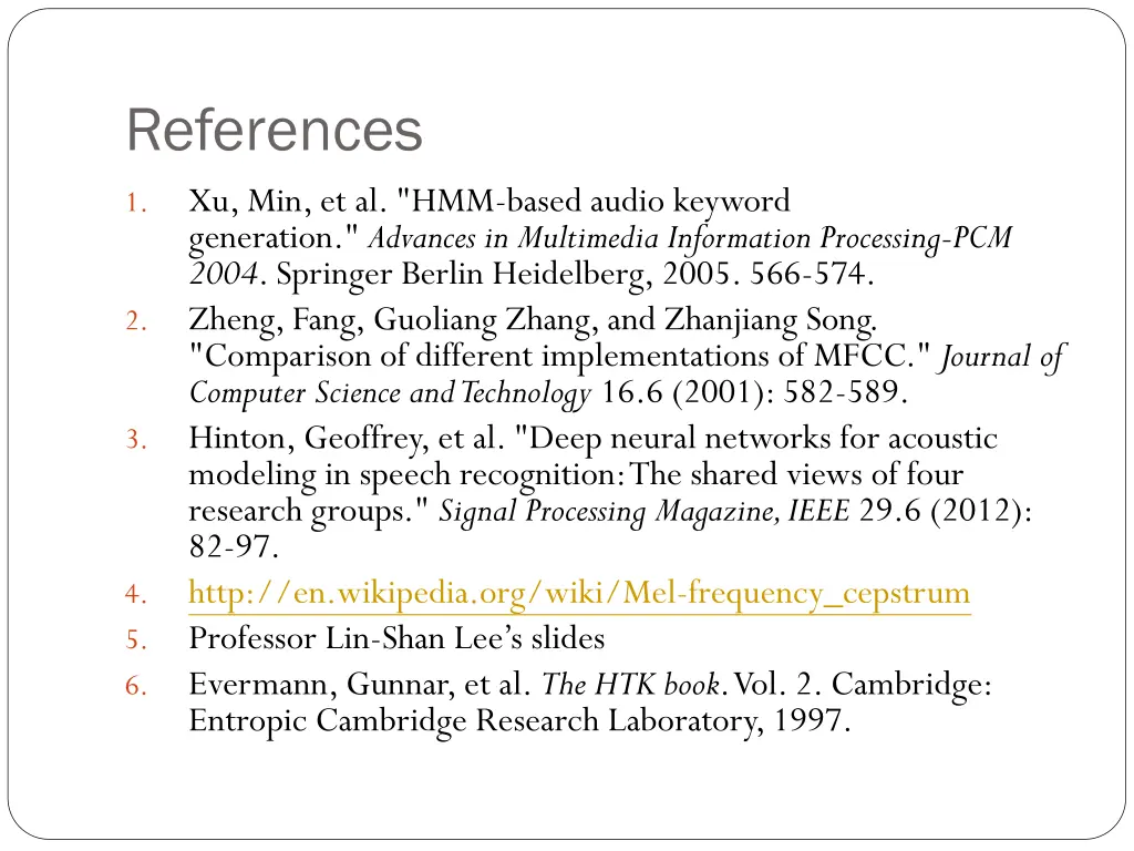 references xu min et al hmm based audio keyword