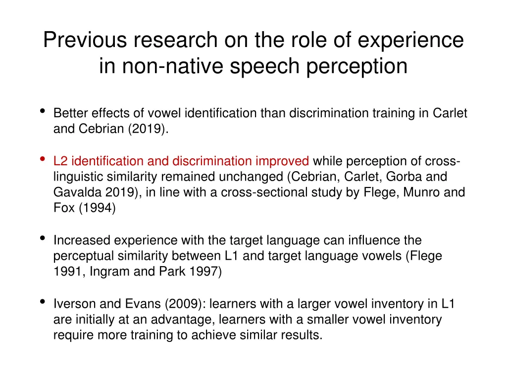 previous research on the role of experience 1