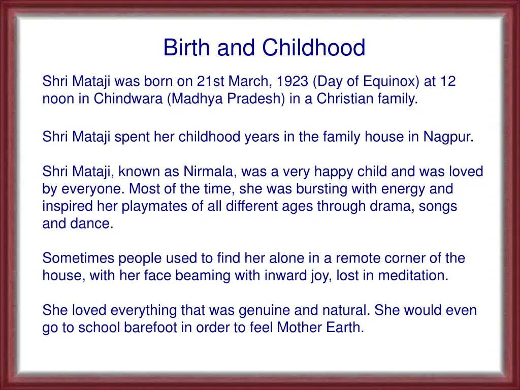 birth and childhood