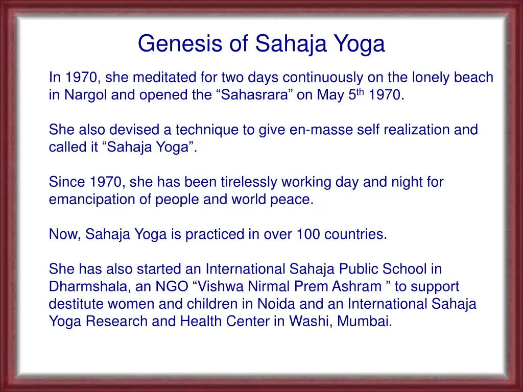 genesis of sahaja yoga