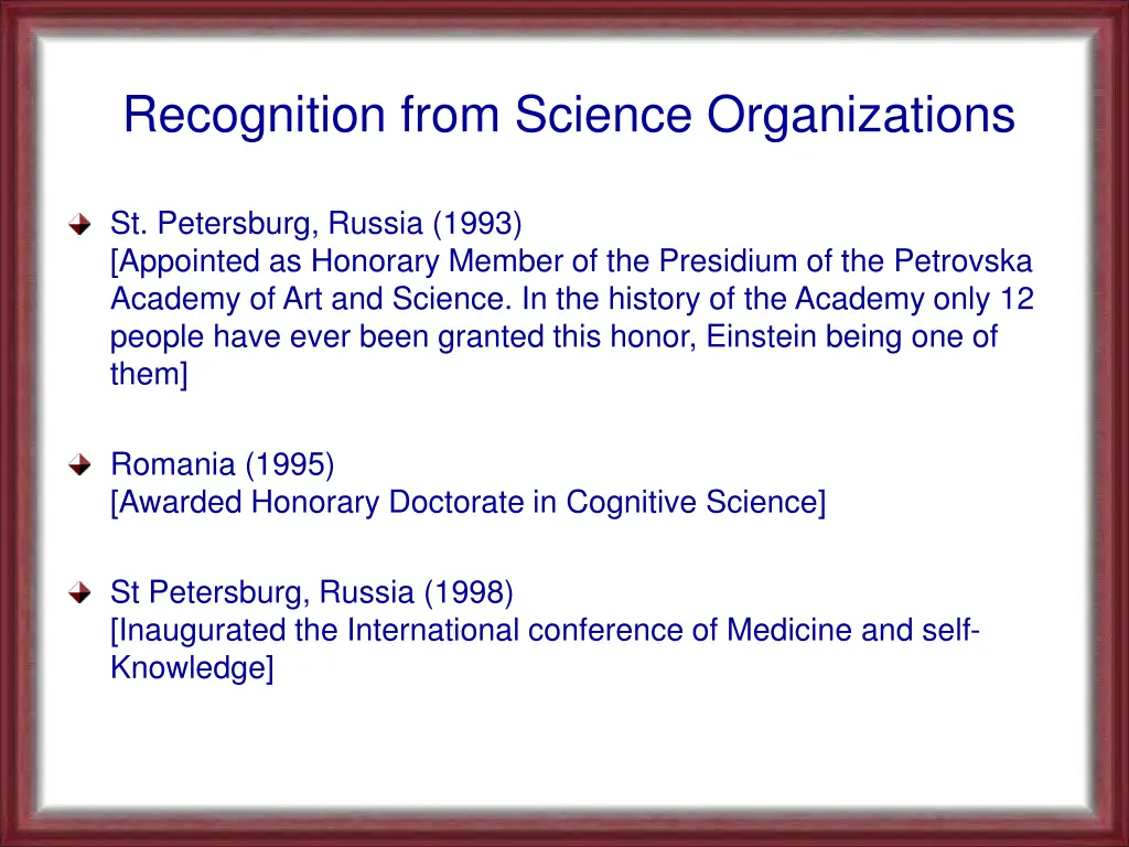 recognition from science organizations