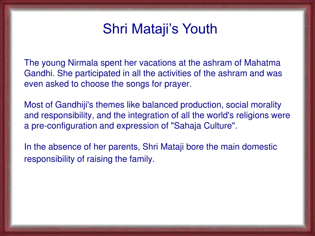 shri mataji s youth