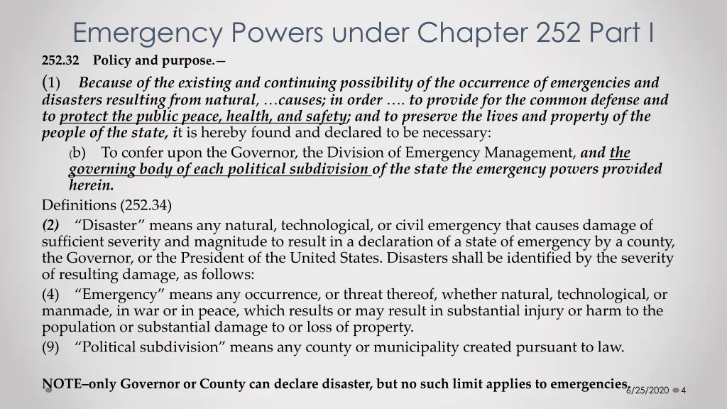 emergency powers under chapter 252 part