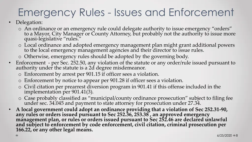 emergency rules issues and enforcement delegation