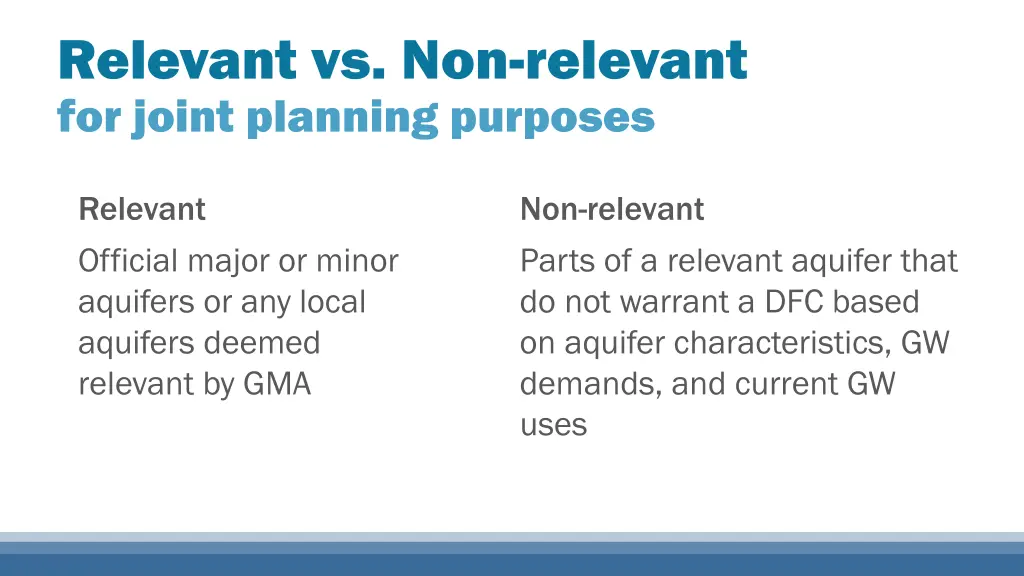 relevant vs non relevant for joint planning