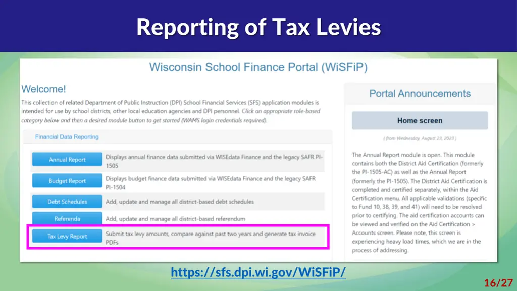 reporting of tax levies