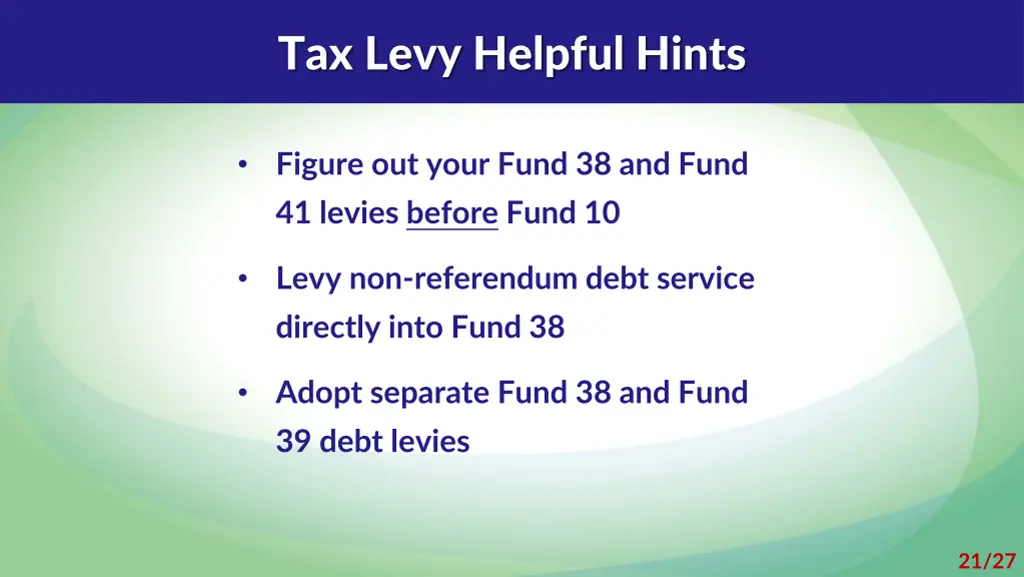 tax levy helpful hints