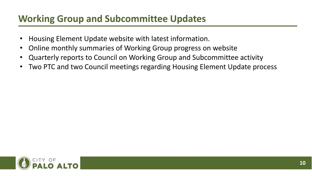 working group and subcommittee updates