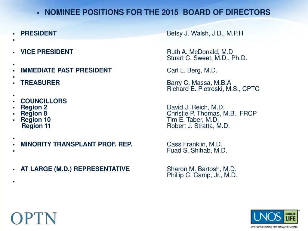 nominee positions for the 2015 board of directors