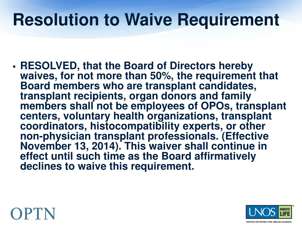 resolution to waive requirement