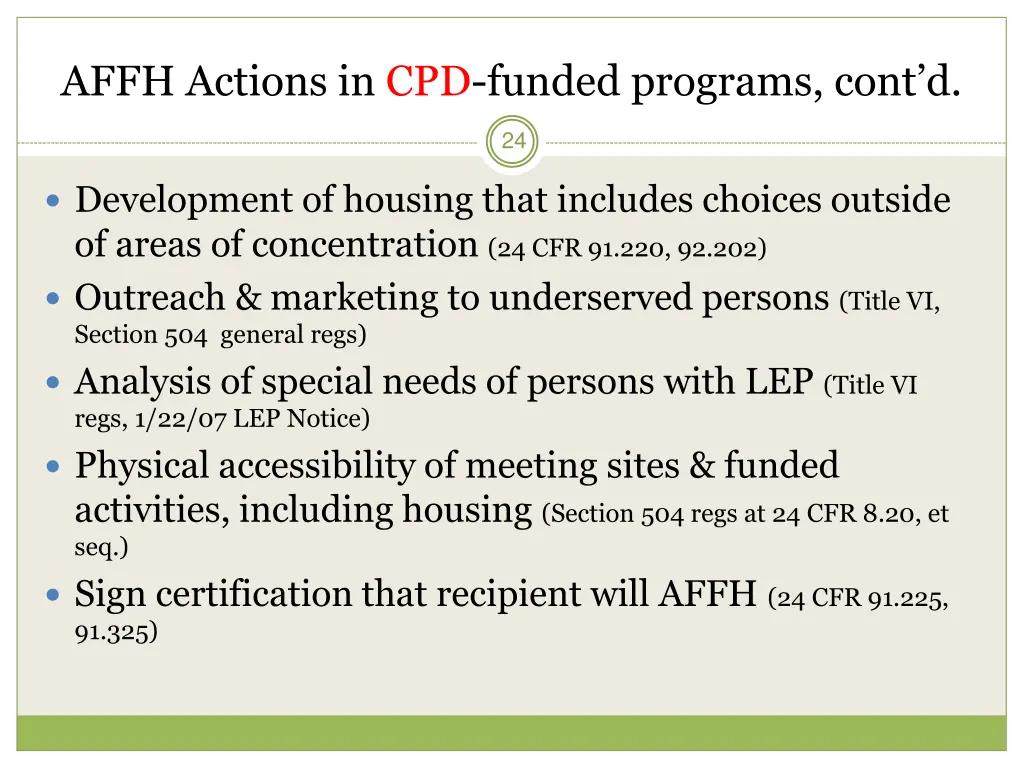 affh actions in cpd funded programs cont d