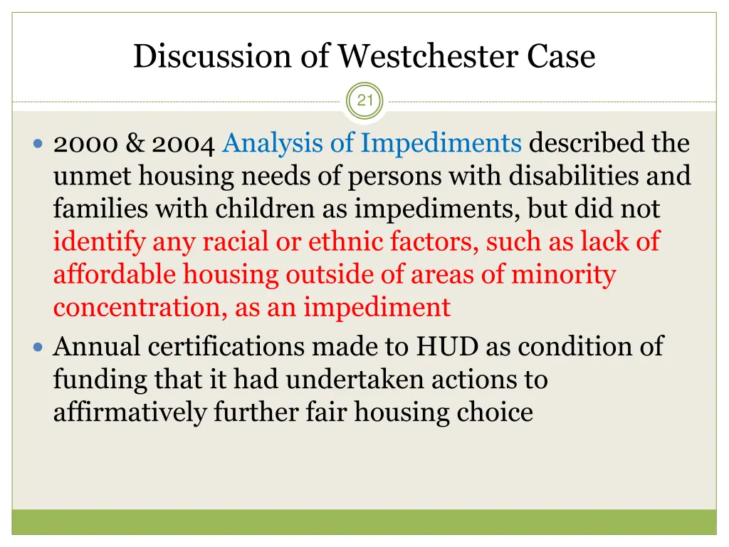 discussion of westchester case 1