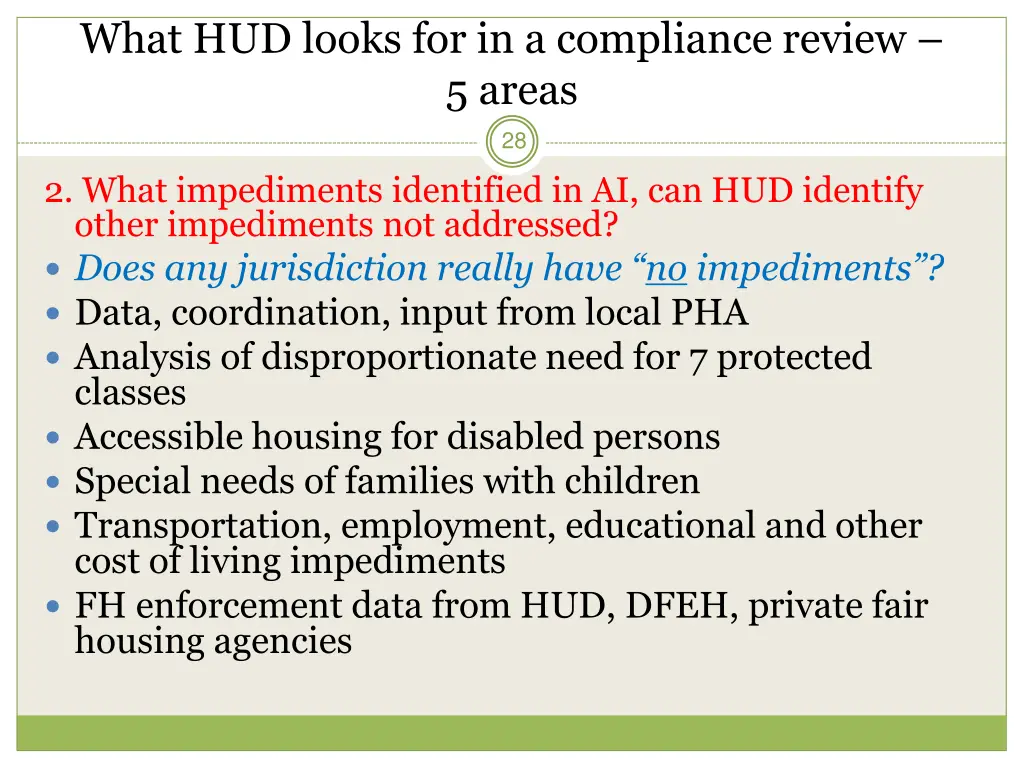 what hud looks for in a compliance review 5 areas 1