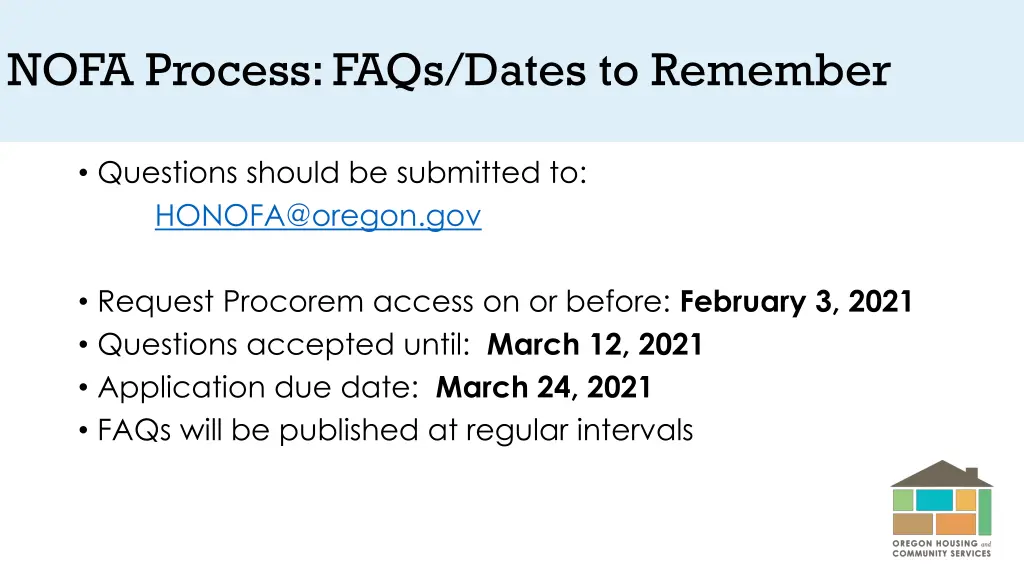 nofa process faqs dates to remember
