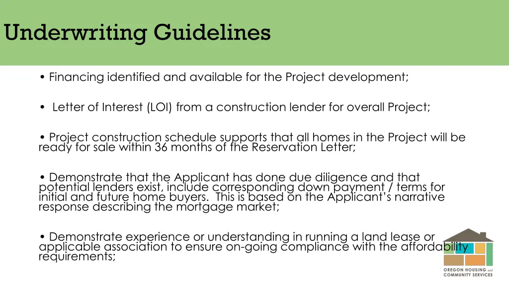 underwriting guidelines
