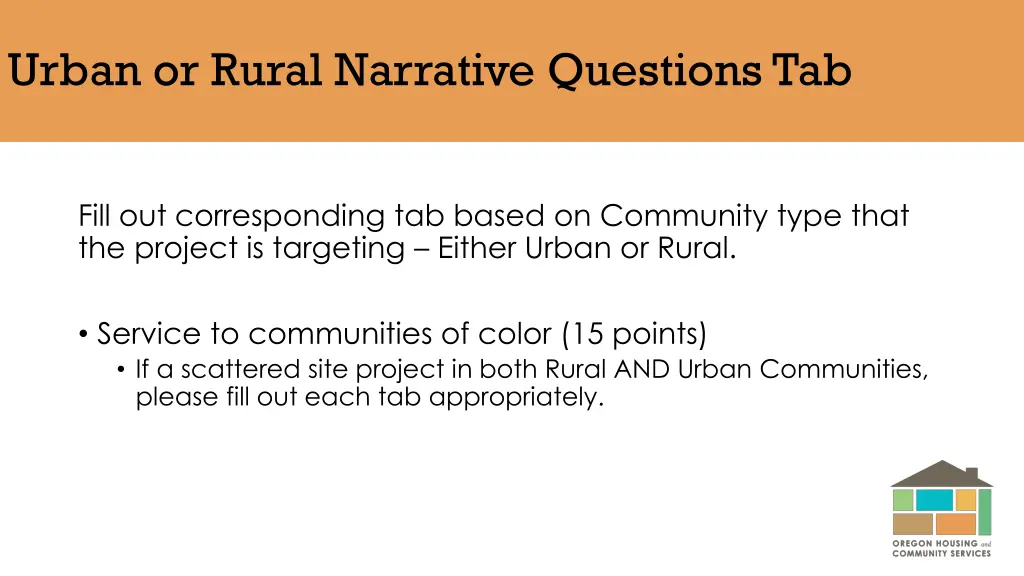 urban or rural narrative questions tab