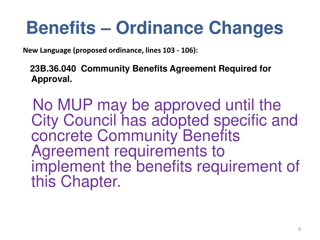 benefits ordinance changes