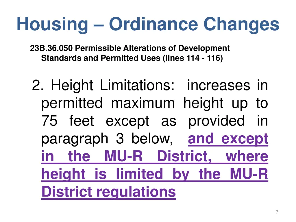 housing ordinance changes