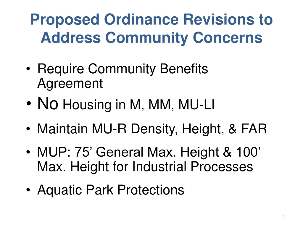 proposed ordinance revisions to address community