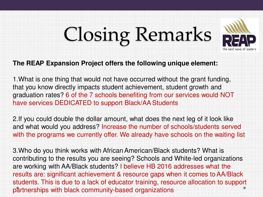 closing remarks