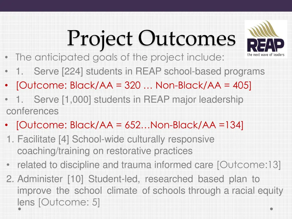 project outcomes the anticipated goals