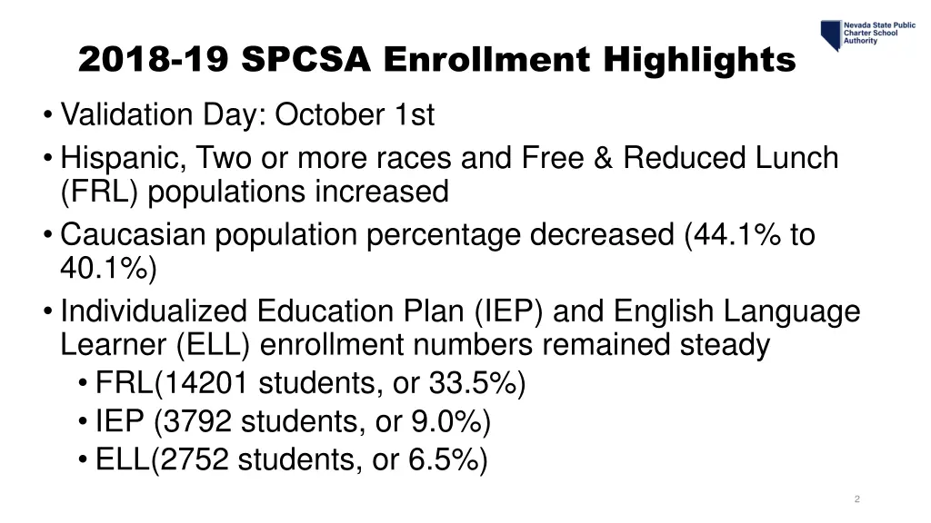 2018 19 spcsa enrollment highlights validation