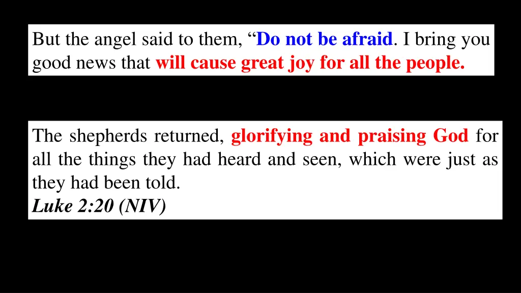 but the angel said to them do not be afraid 1