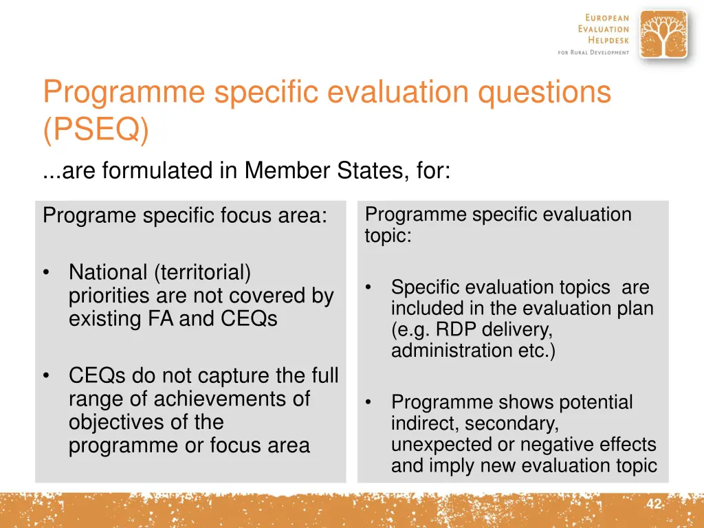 programme specific evaluation questions pseq