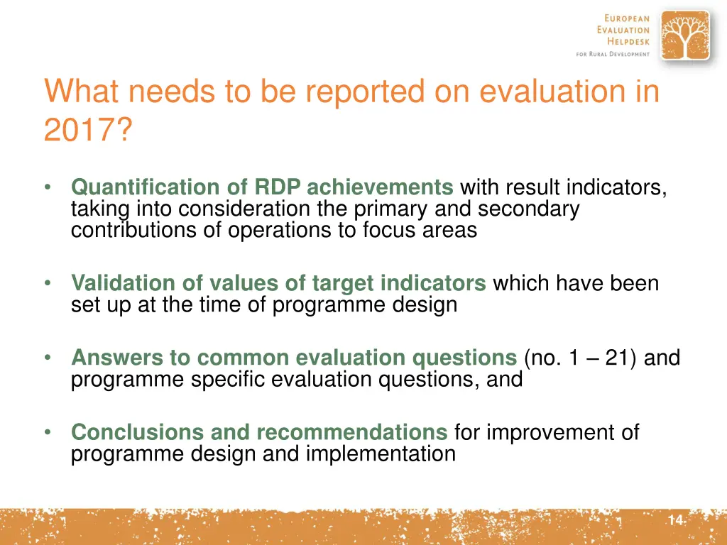 what needs to be reported on evaluation in 2017