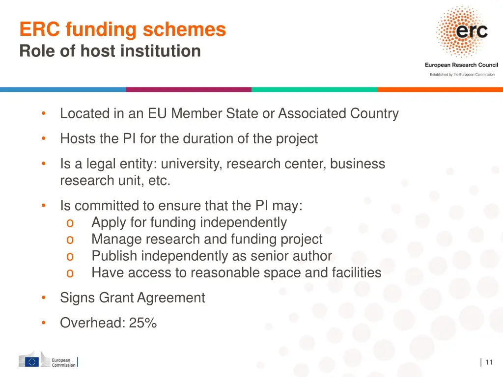 erc funding schemes role of host institution