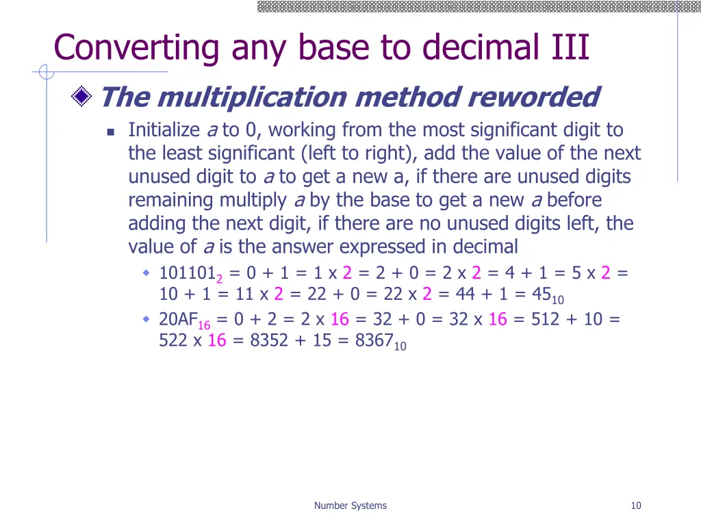converting any base to decimal 1