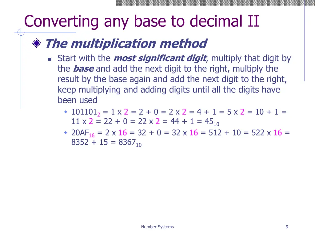 converting any base to decimal