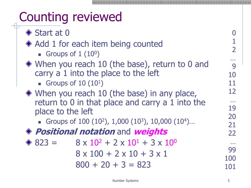 counting reviewed start at 0 add 1 for each item