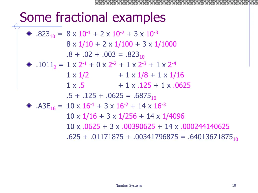 some fractional examples