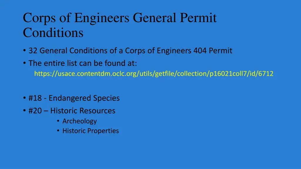 corps of engineers general permit conditions