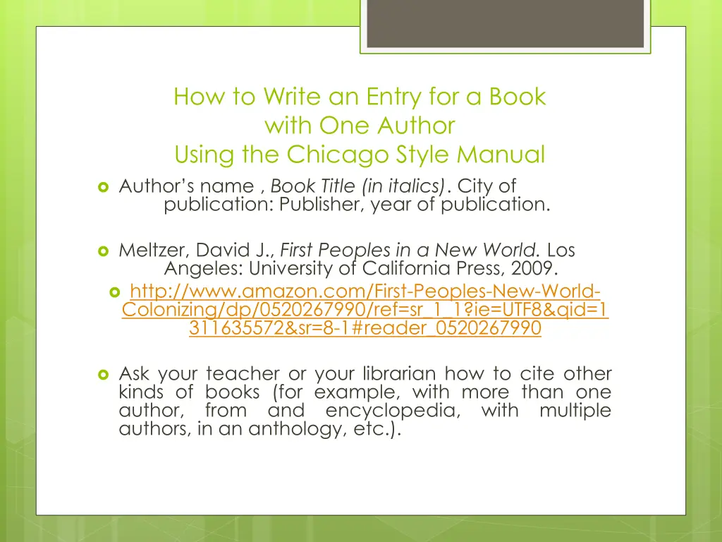 how to write an entry for a book with one author
