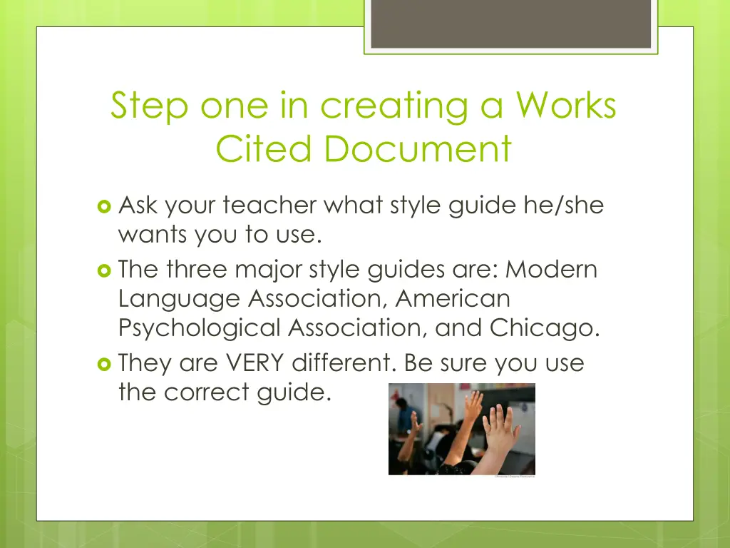 step one in creating a works cited document