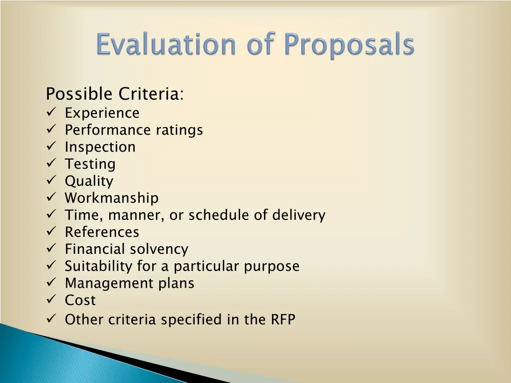 possible criteria experience performance ratings