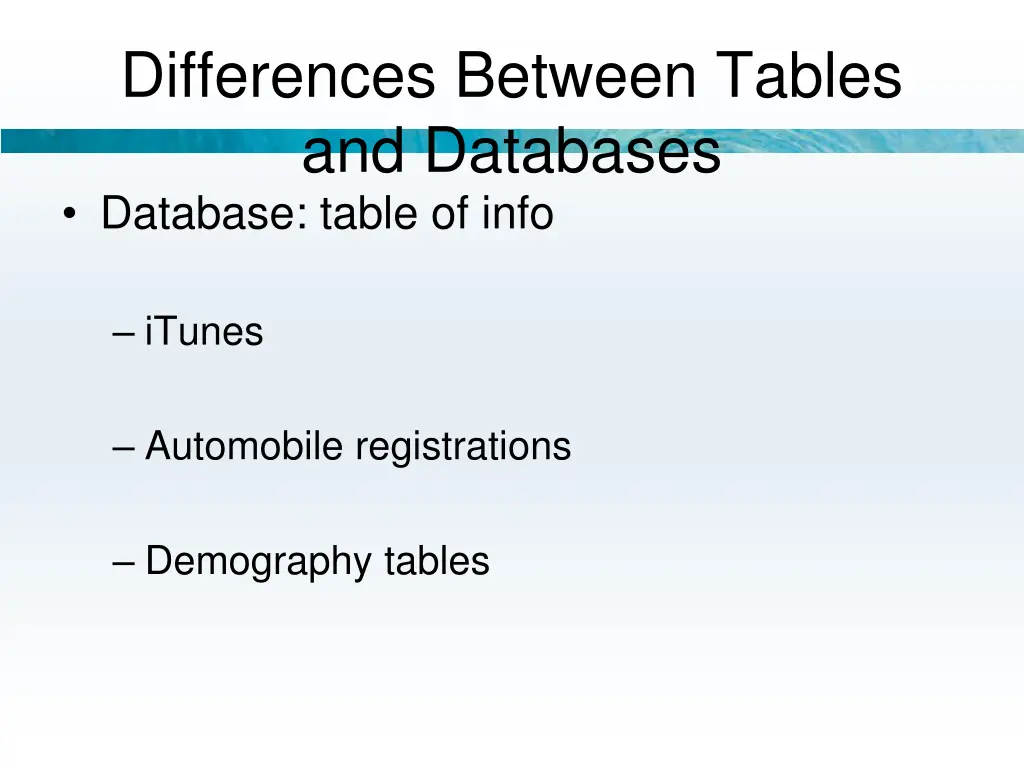 differences between tables and databases database
