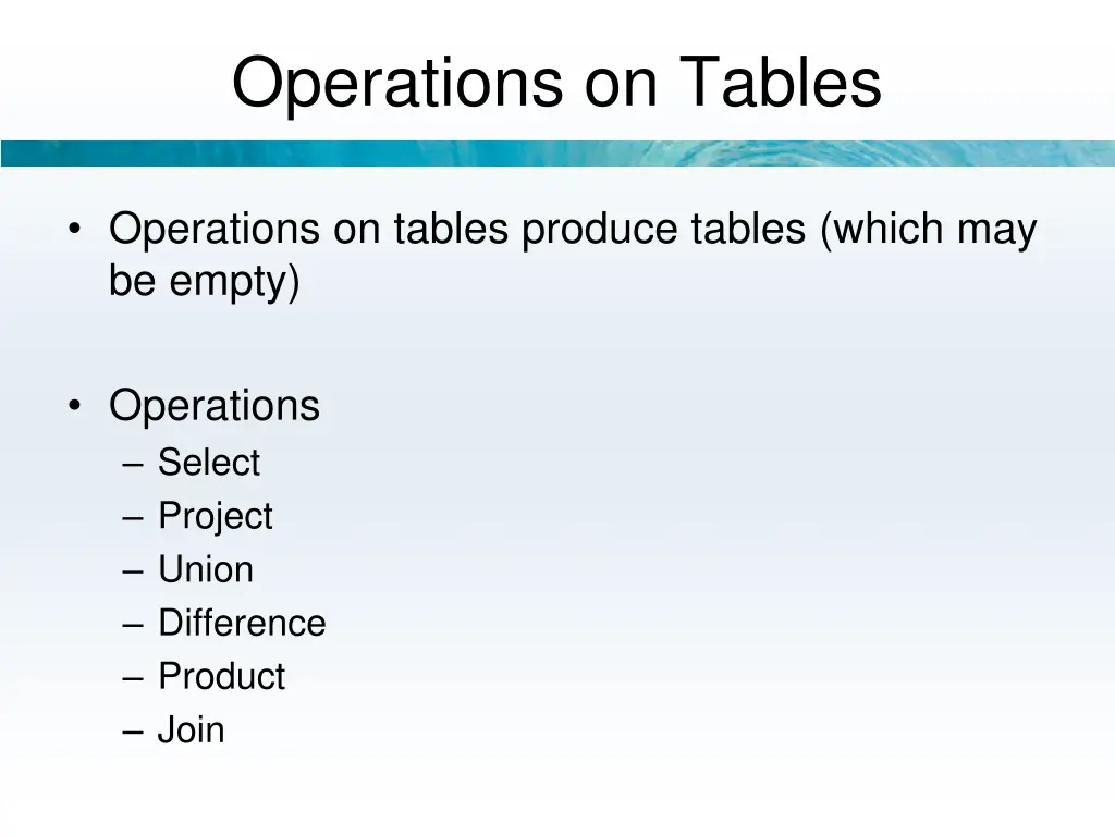 operations on tables 1