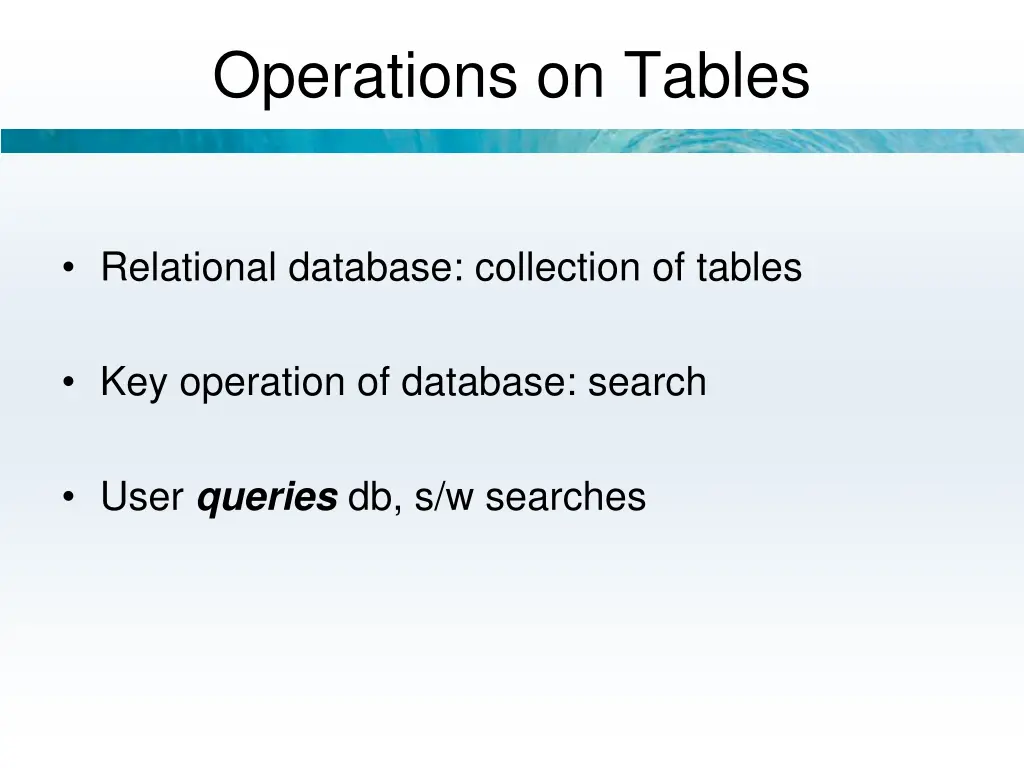 operations on tables