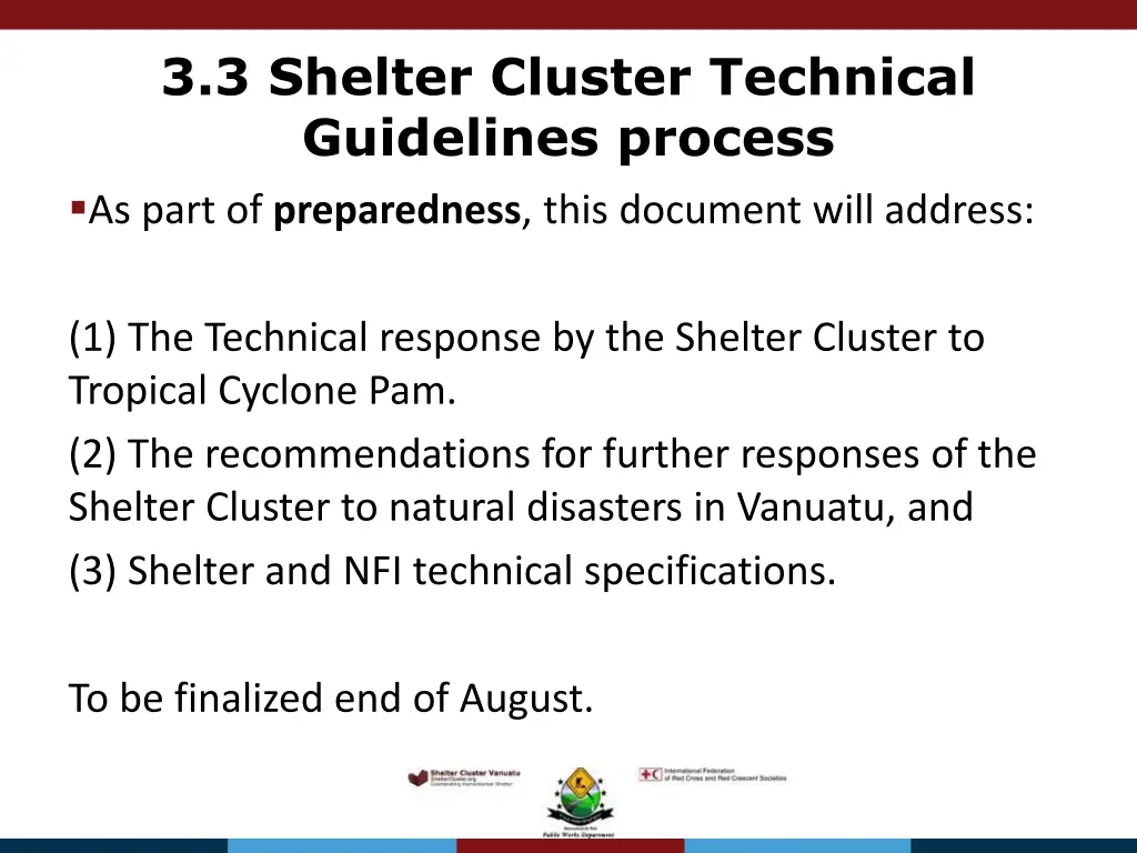 3 3 shelter cluster technical guidelines process