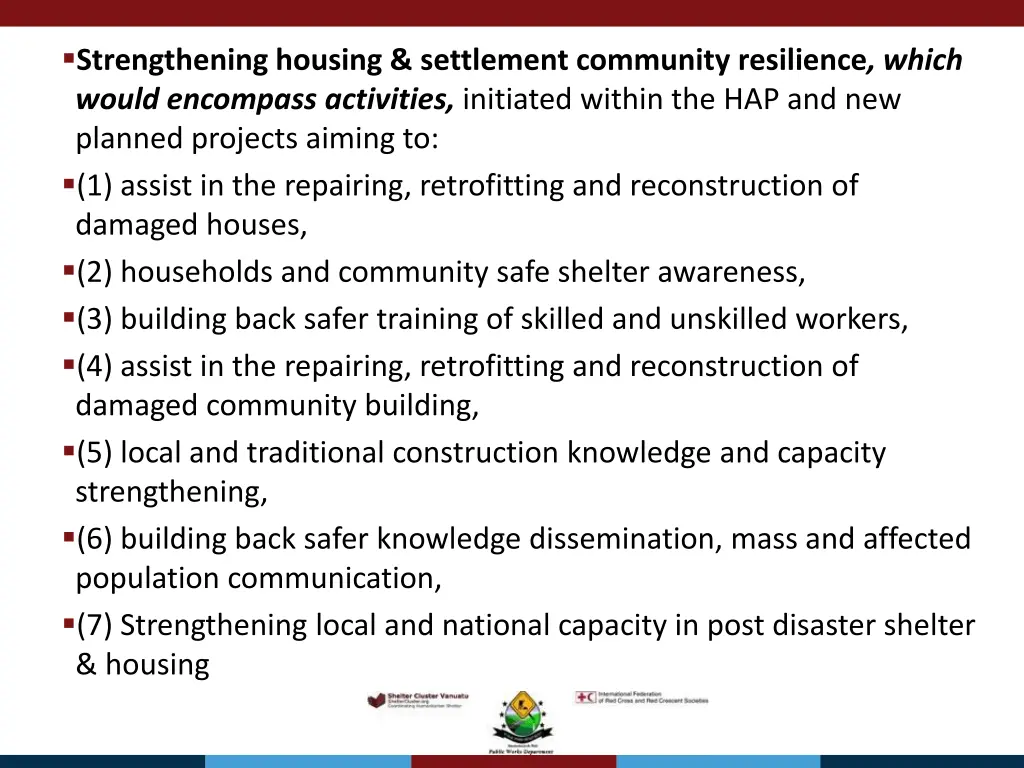 strengthening housing settlement community
