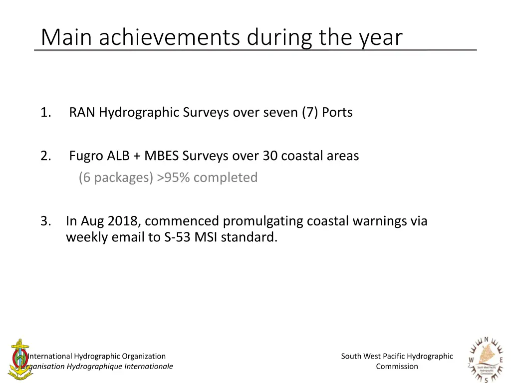 main achievements during the year