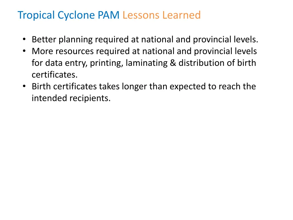 tropical cyclone pam lessons learned